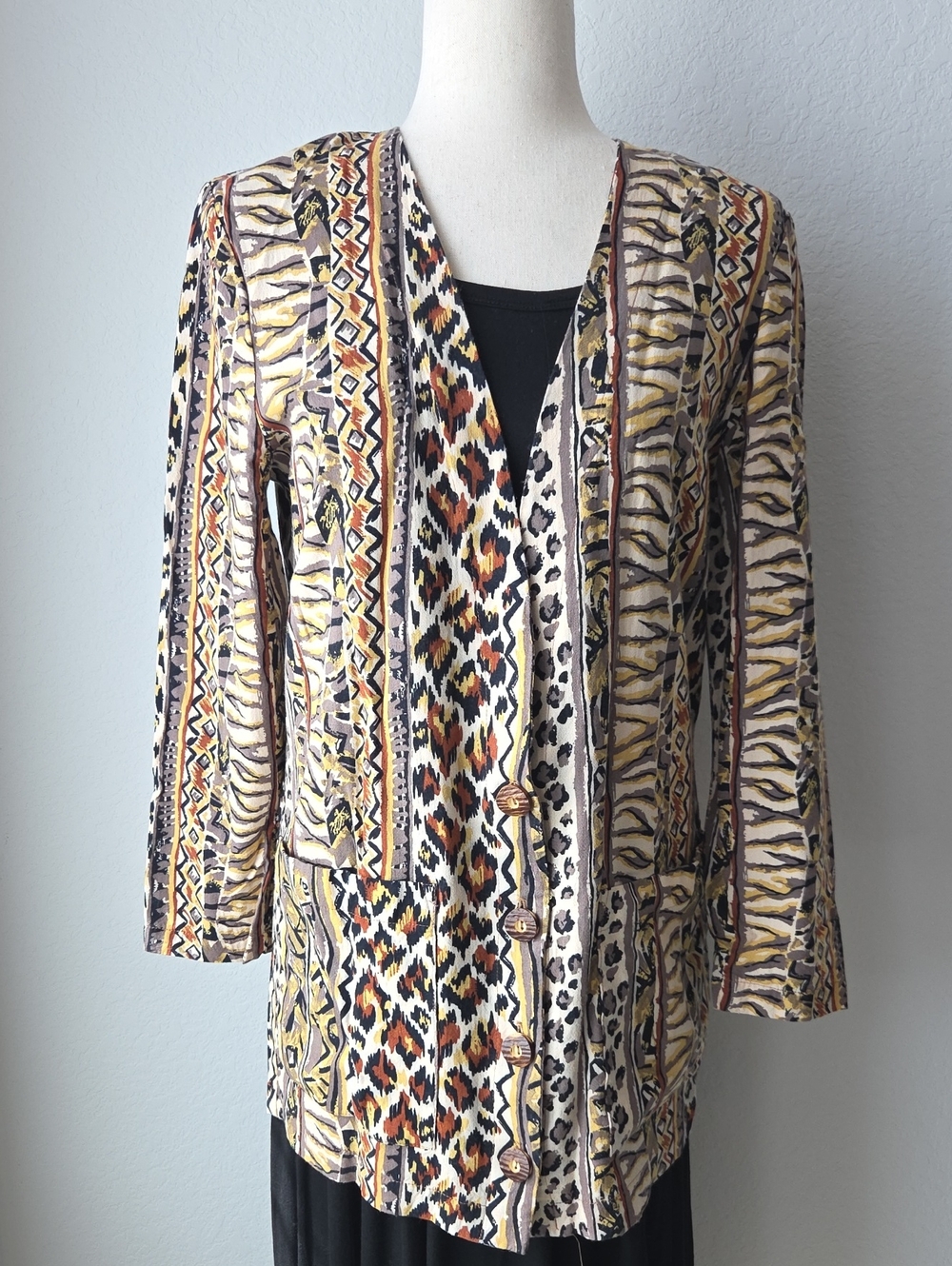 Vintage Animal Cheetah Tiger Print Jacket Blazer Sz 8 Ginger Bort 80s 90s
